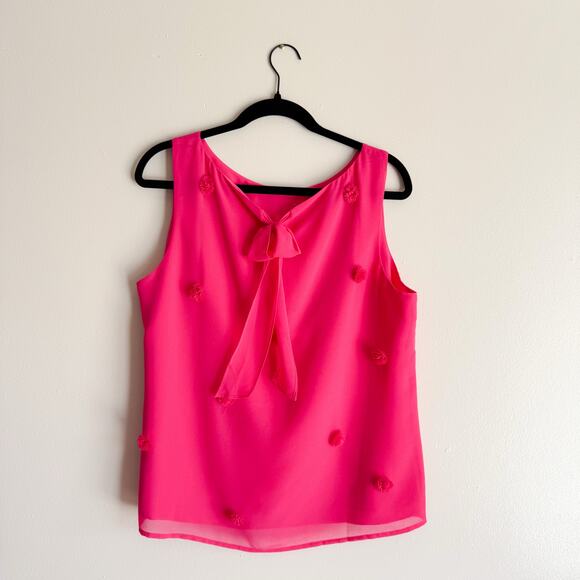 rsvp by Talbots Pink Sleeveless Pom Pom Bow Back Tank Top Blouse - Large - Picture 5 of 6